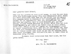 Fotografie: Dankesbrief von Martin Deutschkron an Theodor Görner, Birmingham, 13. September 1946