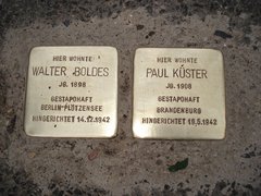 Stolperstein cobblestones commemorating Walter Boldes and Paul Küster, Berlin, 2007.