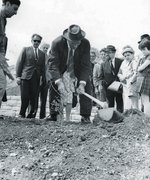Hannes Bogaard planting a tree while being honored at the Yad Vashem Holocaust memorial center, Jerusalem, October 22, 1963.