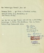 Certification by Schützer, Pressmann, and Zajdman for their fellow prisoner Hermann Dietz, 1951.
