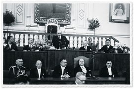 Dimitar Peshev as vice-president of Bulgaria’s parliament (top, 2nd from right), Sofia, before 1943.