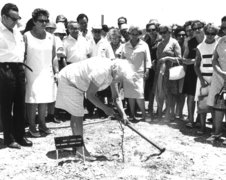 Sofija Binkienė planting a tree in the Garden of the Righteous at Yad Vashem during the ceremony in her honor, Jerusalem, 1967.