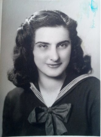 Magdalena Stroe in her school uniform, Cluj, around 1944.