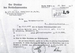 Fotografie: Bescheid des Reichssippenamtes, mit dem Valerie Bäumer als „Jüdin“ eingestuft wird, 15. Juni 1943