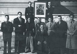 Members of the San Gioacchino lay organization Catholic Action, including Pietro Lestini (2nd from right) and Father Dressino (seated, front), Rome, 1943.