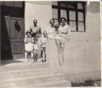 The Frashëri family outside their house near Kamza, 1930s.