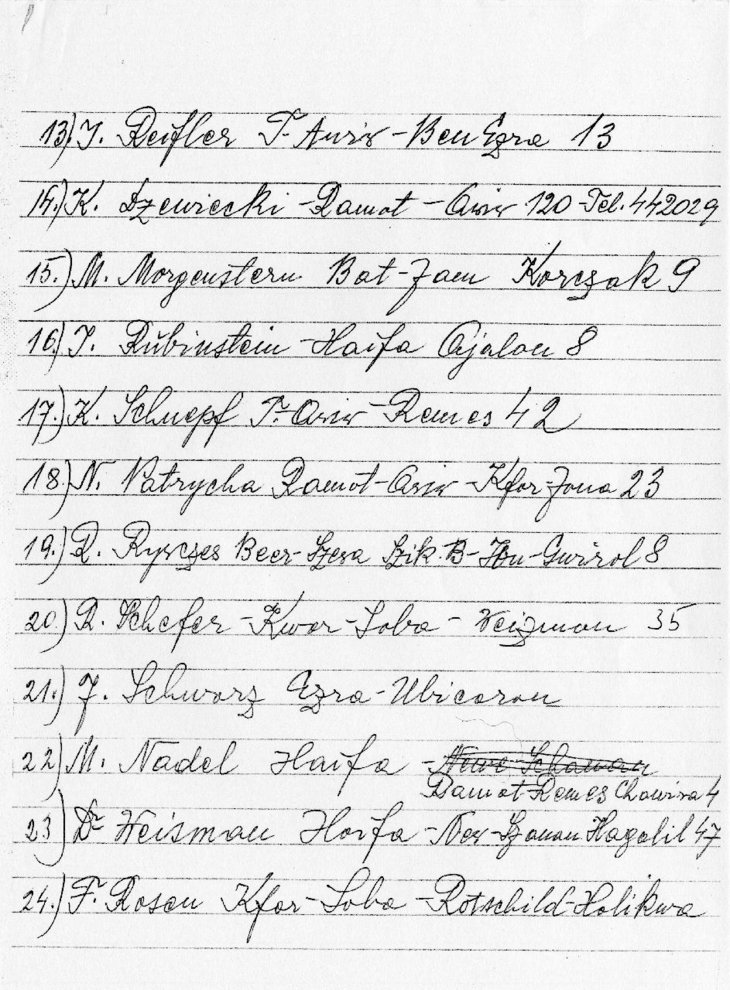Fotografie: Namensliste ehemaliger Verfolgter aus dem Lager Hyrawka/Drohobycz, die für Yad Vashem Eberhard Helmrichs Hilfe bezeugen, 21. Mai 1967