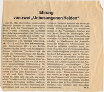 Photo: Article in “Die Mahnung” magazine about the Schwersenskys’ receipt of the Federal Cross of Merit, Berlin, 1984.