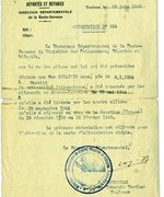 Confirmation of Ona (Anna) Šimaitė’s internment issued by the French Ministry for Prisoners, Deportees, and Refugees, Toulouse, June 20, 1944.