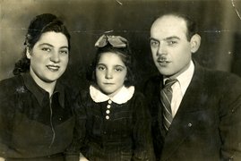 Stela Baruch, née Acević, with her mother and stepfather Kalman Baruch shortly before their emigration to Israel, Belgrade, around 1948.