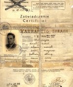 Fotografie: Polnischer Ersatzausweis für Zorach Warhaftig mit niederländischer Einreiseerlaubnis für die Insel Curaçao und japanischem Transitvisum, Kaunas, Juli/August 1940