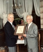 Josef Höfler (right) receiving honorary membership of the Social Democratic Party on his 80th birthday, 1991.