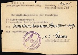 Certificate permitting Annelies and Marianne Bernstein, alias Stein, to use public transport, issued January 1945.