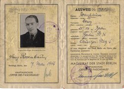 Ausweis als „Opfer des Faschismus“ von Heinz Rosenbaum, 7. Mai 1946