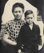 Piotr Zysman with his mother Teodora, Pruszków, 1945.