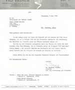 Fotografie: Schreiben der Gedenkstätte Yad Vashem an Botschafter Ben-Ari zur Ehrung von Marie Grünberg, Jerusalem, 4. Juli 1984