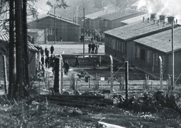The Grini police prison camp northwest of Oslo, where 20,000 people were incarcerated up to the end of the war, among them 620 women, undated.