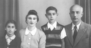 Michail Karavokyros (right) with his daughter Maria, wife Feiga, and son Socrates (left to right), Trieste, 1943.