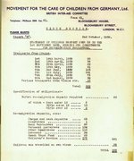 Aufstellung der acht von Wintons Hilfsnetzwerk organisierten Kindertransporte mit den damit verbundenen Kosten, 2. Oktober 1939