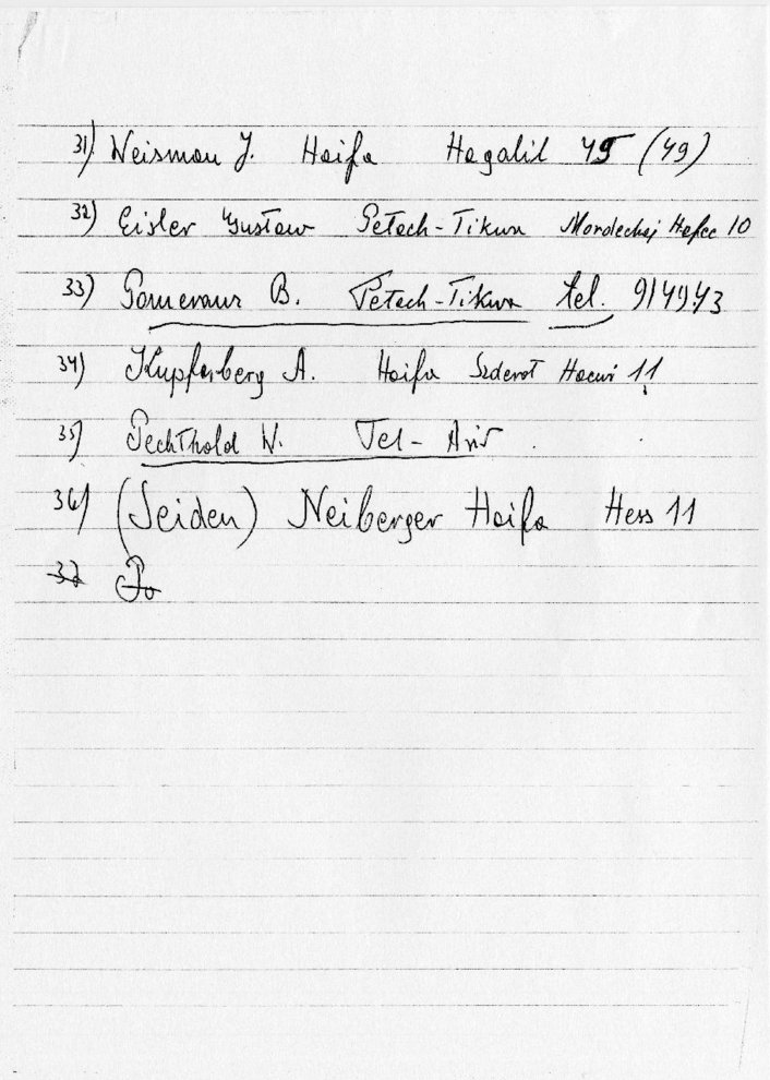 Fotografie: Namensliste ehemaliger Verfolgter aus dem Lager Hyrawka/Drohobycz, die für Yad Vashem Eberhard Helmrichs Hilfe bezeugen, 21. Mai 1967