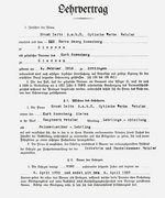 Fotografie: Lehrvertrag für Kurt Rosenberg, den Ernst Leitz im April 1933 als Feinmechaniker-Lehrling einstellt und dem er 1938 die Auswanderung nach New York ermöglicht, Wetzlar, 1933