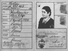 Lucie Friedlaender’s identity card with a J printed on it, issued in Berlin on October 12, 1939.