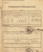 Police travel document for František Makovský, issued on his detachment to the Theresienstadt ghetto, Kurau, 1942.