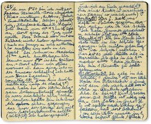 Tagebucheintrag von Peter Feigl, in dem er seine Ankunft in Le Chambon-sur-Lignon beschreibt, 16. Januar 1943 (Nachbildung)