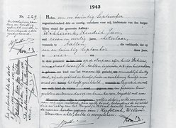 Eintrag über die Geburt von Aron Jan Willem Jedwab alias Willem Herstfink in das Melderegister von Aalten, 21. September 1943