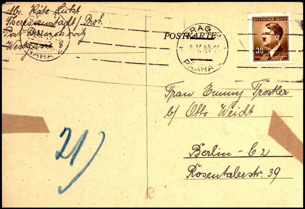 Fotografie: Postkarte von „Käte Licht“, geschrieben von Alice Licht an Emmy Trostler, 18. April 1944
