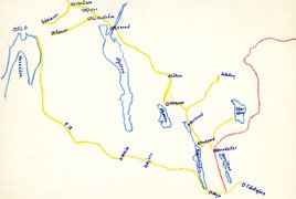 Karte mit Fluchtrouten, gezeichnet von Alf Pettersen, nach 1943