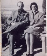 Tadeusz Pankiewicz with a woman he rescued, Irena Halpern-Cynowicz (Cynowiec), Haifa, 1957.