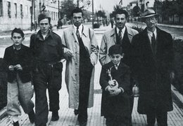 Strolling in Tirana after liberation: Moshe and Gavra Mandil (nos. 1 and 3) and Refik Veseli (no. 2), December 1944.