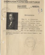 Fotografie: Bescheinigung für Alice Löwenstein als Verfolgte, 10. September 1946