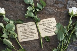 Photo: Stolperstein commemorative cobbles for Werner Scharff and his mother Martha at Gitschiner Straße 70, Berlin, October 25, 2010.