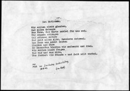 Gedicht „Den Mutlosen“ von Gad Beck zum Geburtstag von Jizchak Schwersenz, einem der Gründer des Chug Chaluzi, 30. Mai 1942