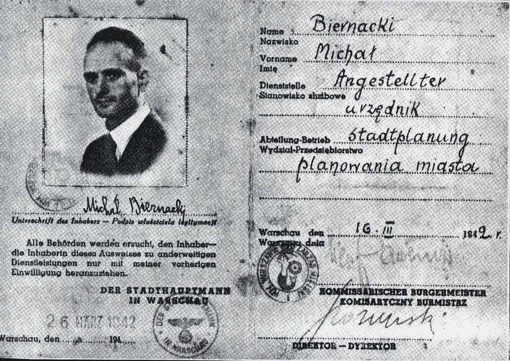 Fotografie: Gefälschter Personalausweis von Adolf Berman, ausgestellt auf den Namen Michał Biernacki, Warschau 1942