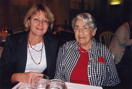 Lotte Strauss (right) with the historian Beate Kosmala, New York City, June 28, 2008.