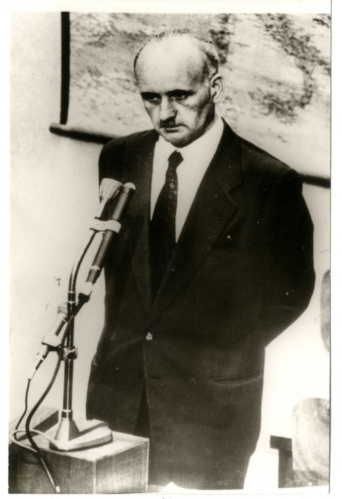 Fotografie: Adolf Berman als Zeuge im Prozess gegen Adolf Eichmann vor dem Bezirksgericht Jerusalem, 1967