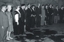 Ceremony at Yad Vashem, left to right: Oskar Mendelsohn, Sigrid H. Lund, Gerd and Alf Pettersen, Jerusalem, March 20, 1978.