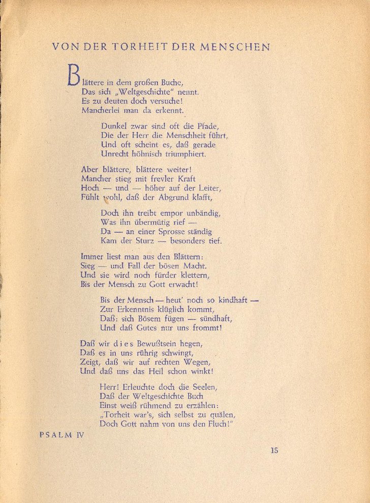 Fotografie: Psalmen von Erich Hopp, die er 1942 im Untergrund verfasst hat, veröffentlicht 1947 im Pontes-Verlag Berlin/Stuttgart
