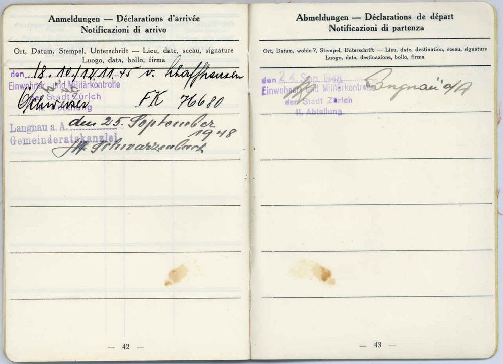 Fotografie: Schweizer Ausländerausweis mit sogenannter Toleranzbewilligung für Käte Lasker, 1942
