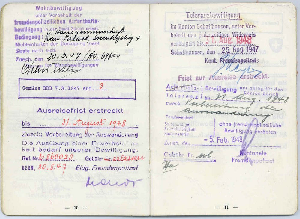 Fotografie: Schweizer Ausländerausweis mit sogenannter Toleranzbewilligung für Käte Lasker, 1942