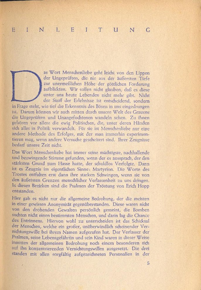Fotografie: Psalmen von Erich Hopp, die er 1942 im Untergrund verfasst hat, veröffentlicht 1947 im Pontes-Verlag Berlin/Stuttgart